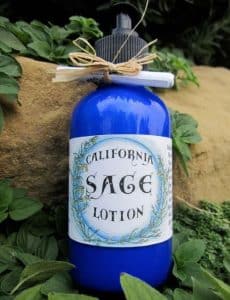 A bottle of sage lotion from California