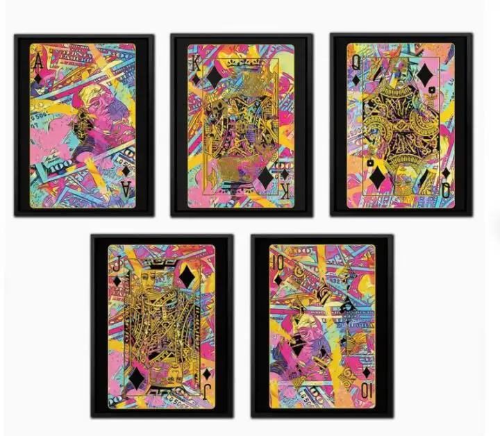 Posters of five playing cards