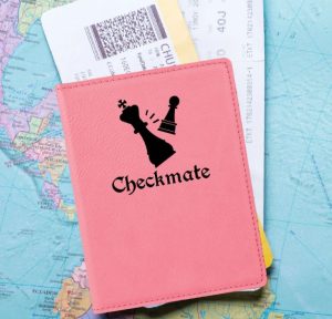 Pink passport cover with checkmate