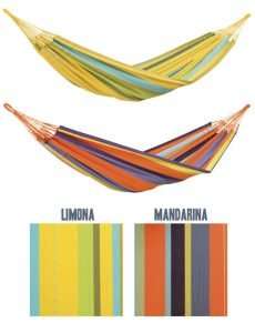 Two colorful hammocks