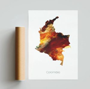 A poster of the map of Colombia