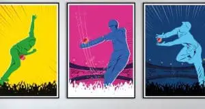 Set of tree colorful posters of cricket players