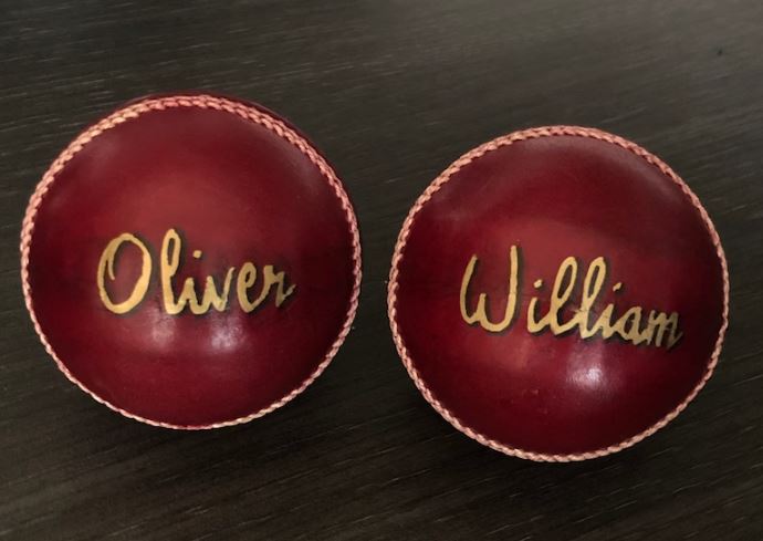 Two personalized cricket balls