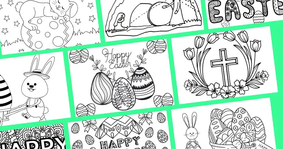 Nine different Easter coloring pages