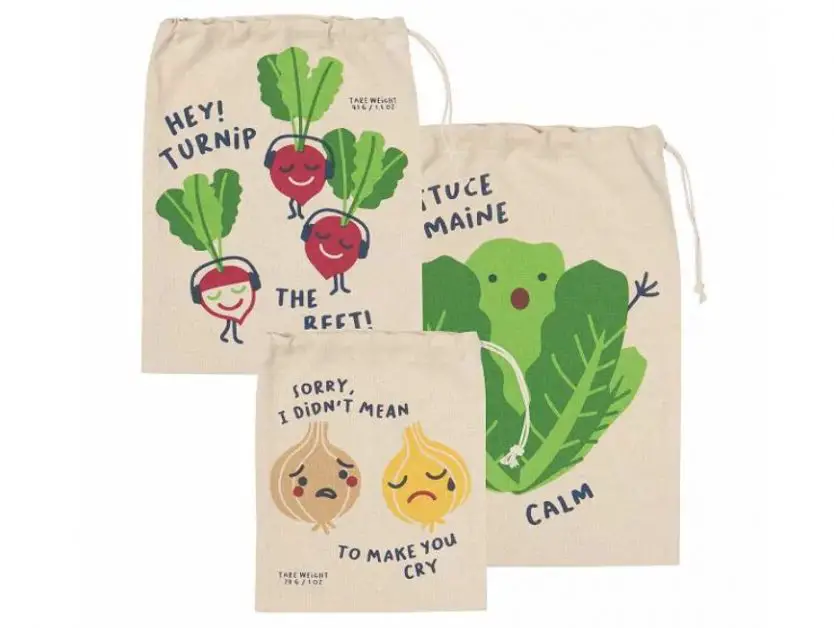 Three cotton bags for fresh fruit and veggies