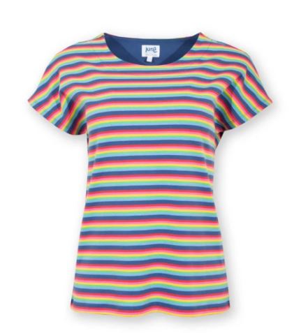 Shirt with rainbow colored stripes