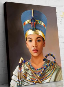 A portrait of someone dressed as the queen of Egypt