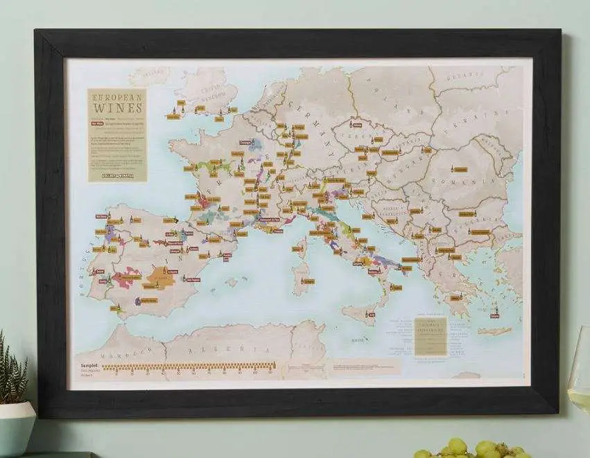 Map with European wine regions