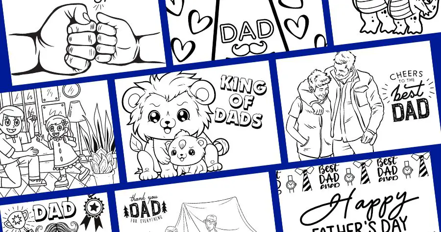 Nine coloring pages for Father's Day