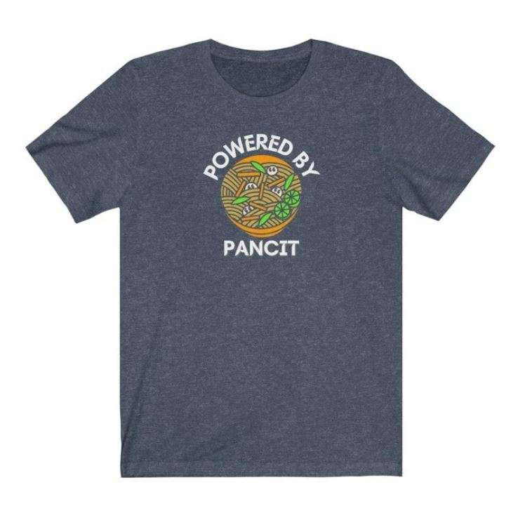 Shirt with text "powered by pancit"