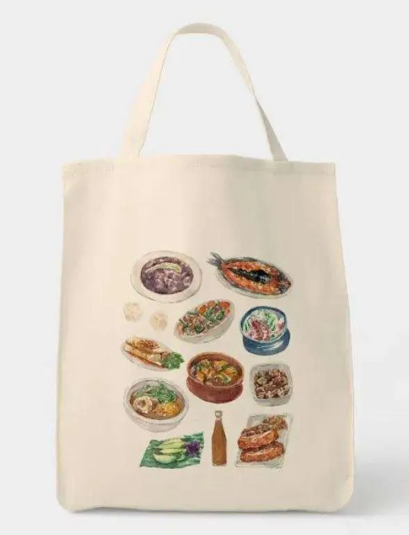 Tote bag with food prints