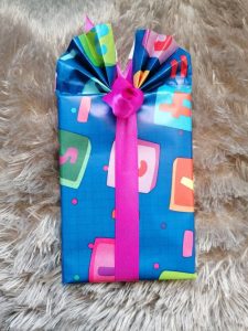Gift wrapped in children's wrapping paper