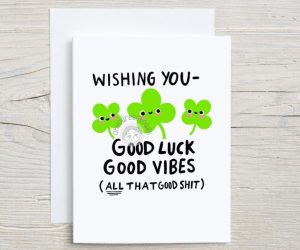A funny good luck quote card "wishing you good luck good vibes and aal that sh*t)