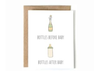 Funny baby wishes card with bottles before and after baby