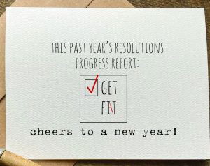 Funny New Year wishes card with resolutions