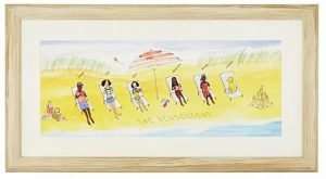 Painting of family laying at the beach