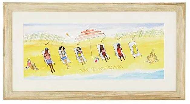 Painting of family laying at the beach