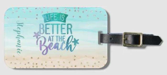 Lugagge tag with beach text