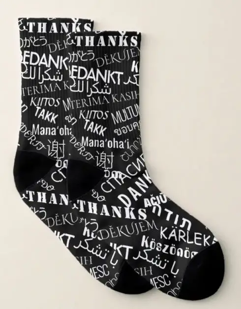 Socks with "thank you" in different languages