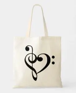 Tote bag with heart and music notes