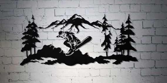 Metal wall art of a snowboarder