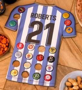 soccer shirt with beer caps