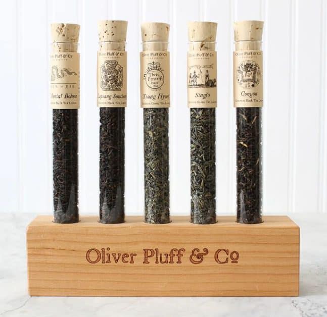 Four tubes with tea leaves from the Boston tea party