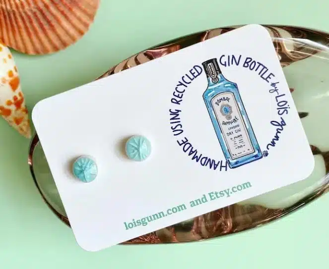 Earring studs that are made from an old bottle of gin