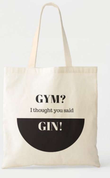 Tote with text about gin