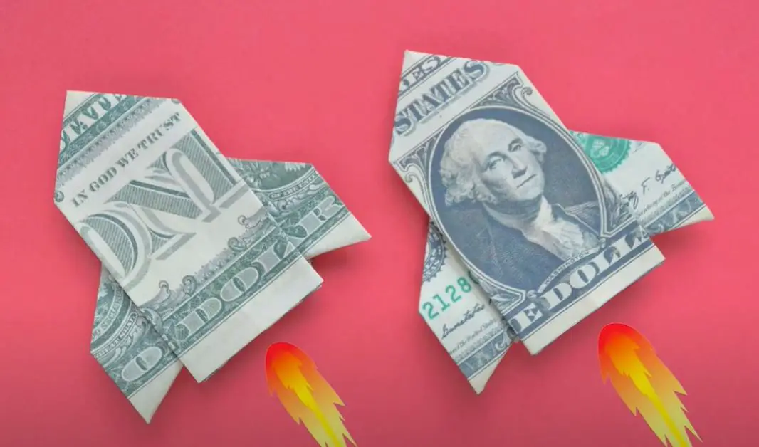 Rocket origami made from money