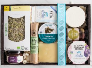A Greek gift basket with food