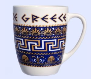 A Greece-themed mug with an ancient pattern
