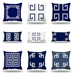 A set of nine different Greek-inspired pillow cases
