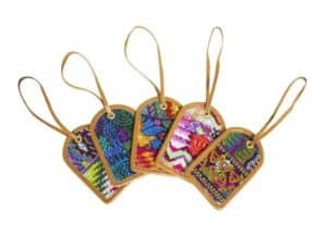 A collection of five colorfu, luggage tags made in Guatemala