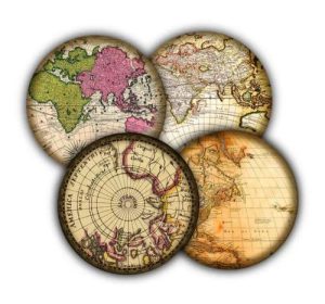 A collection of coasters with print of old world maps