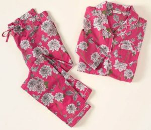 A pajama set with a floral design, made in India