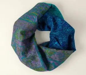 An infinity scarf made from old saris in India