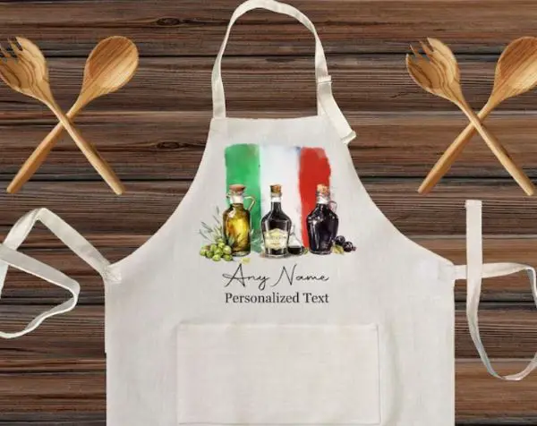 An apron with an Italy-themed print