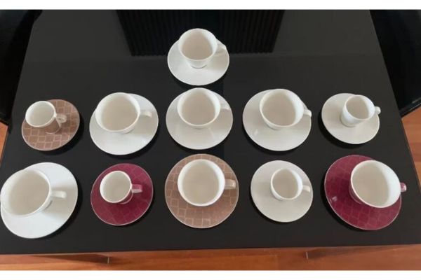 A collection of cups for espresso and cappuchino from Italy