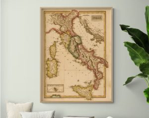 A vintage map poster of Italy
