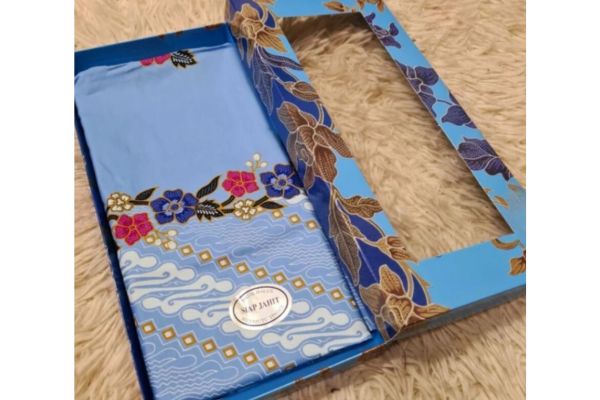 A gift basket of batik fabric from Malaysia