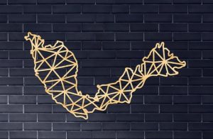 A wooden geormetrical map of Malaysia