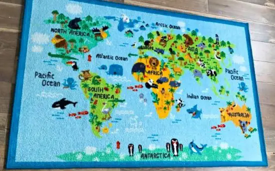 A play mat with a map of the world for babies