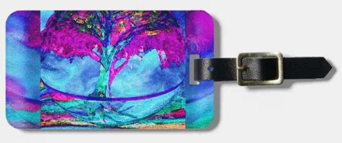 Luggage tag with colorful tree
