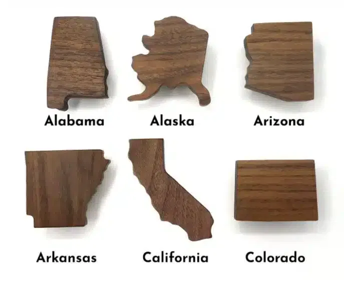 Wall hooks shaped like US state maps