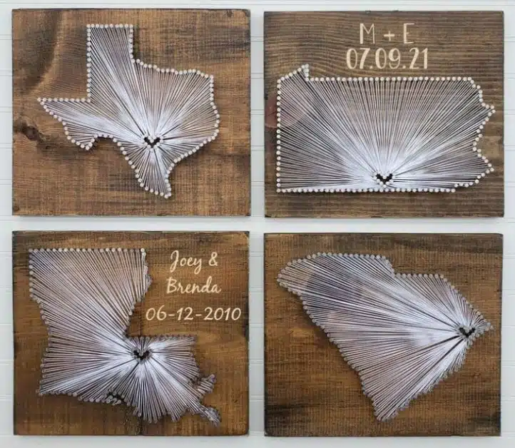 Maps of US states made from strings