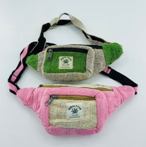 Two hemp fanny packs handmade in Nepal