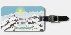 A luggage tag with a print of The Himalayas