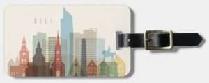Luggage tag with Oslo skyline