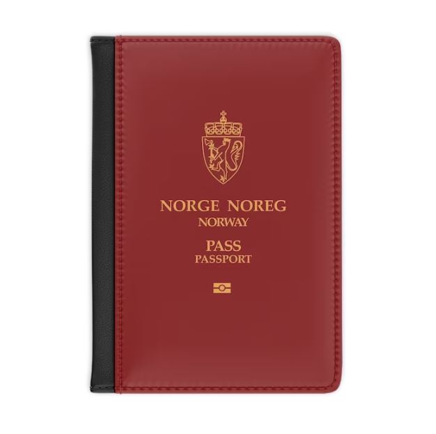 A passport cover with a Norway print